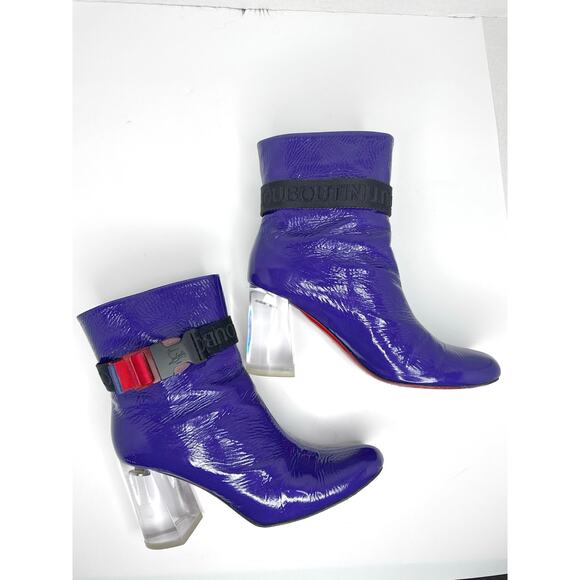 Christian Louboutin Blue Patent Leather Vogue Plexi Telesiege Ankle Boots EU 38 - Picture 1 of 11